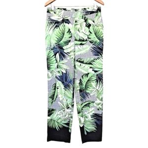 Chico's Blue Green Tropical Leaf Print Casual Pull on Pants sz6